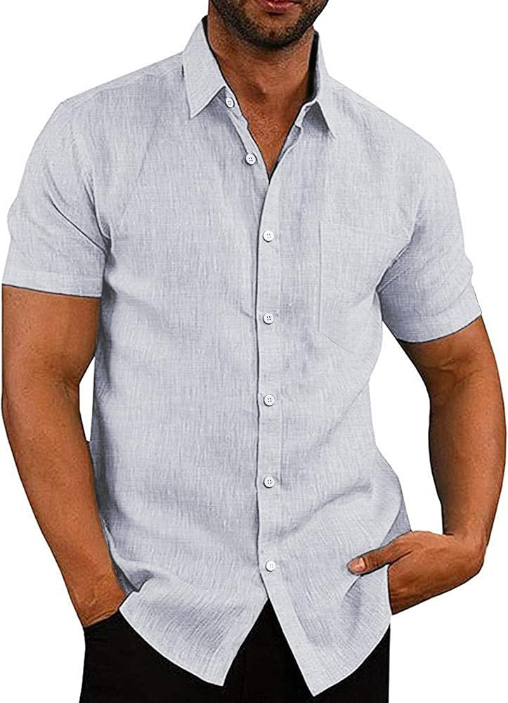 COOFANDY Men's Casual Button Down Shirts Short Sleeve Linen Shirts Summer Beach Dress Shirt | Amazon (US)
