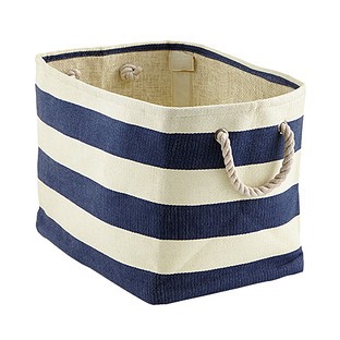 Navy & Ivory Rugby Stripe Storage Bin with Rope Handles | The Container Store
