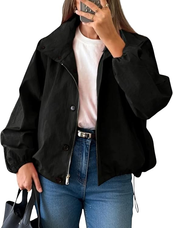 Daacee Women’s Lightweight Bomber Jacket Trendy High Neck Zip Up Windbreaker Jackets Streetwear... | Amazon (US)