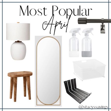 Your favorite things from April! Huge table lamp for an amazing price, the best side table, a simple but fun full length mirror, shelf brackets, your favorite cabinet drawers from the pantry, glass spray bottles and the best curtain rod!



#LTKFind #LTKhome