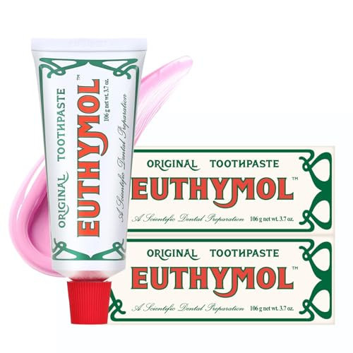 EUTHYMOL Original Pink Toothpaste (3.7fl oz * 2ea/Pack of 2) - Fluoride-Free Toothpaste for Sensitive Teeth & Gum. Bad Breath, Cavity Prevention, 12-Hour Long Lasting Freshness with Wintergreen | Amazon (US)
