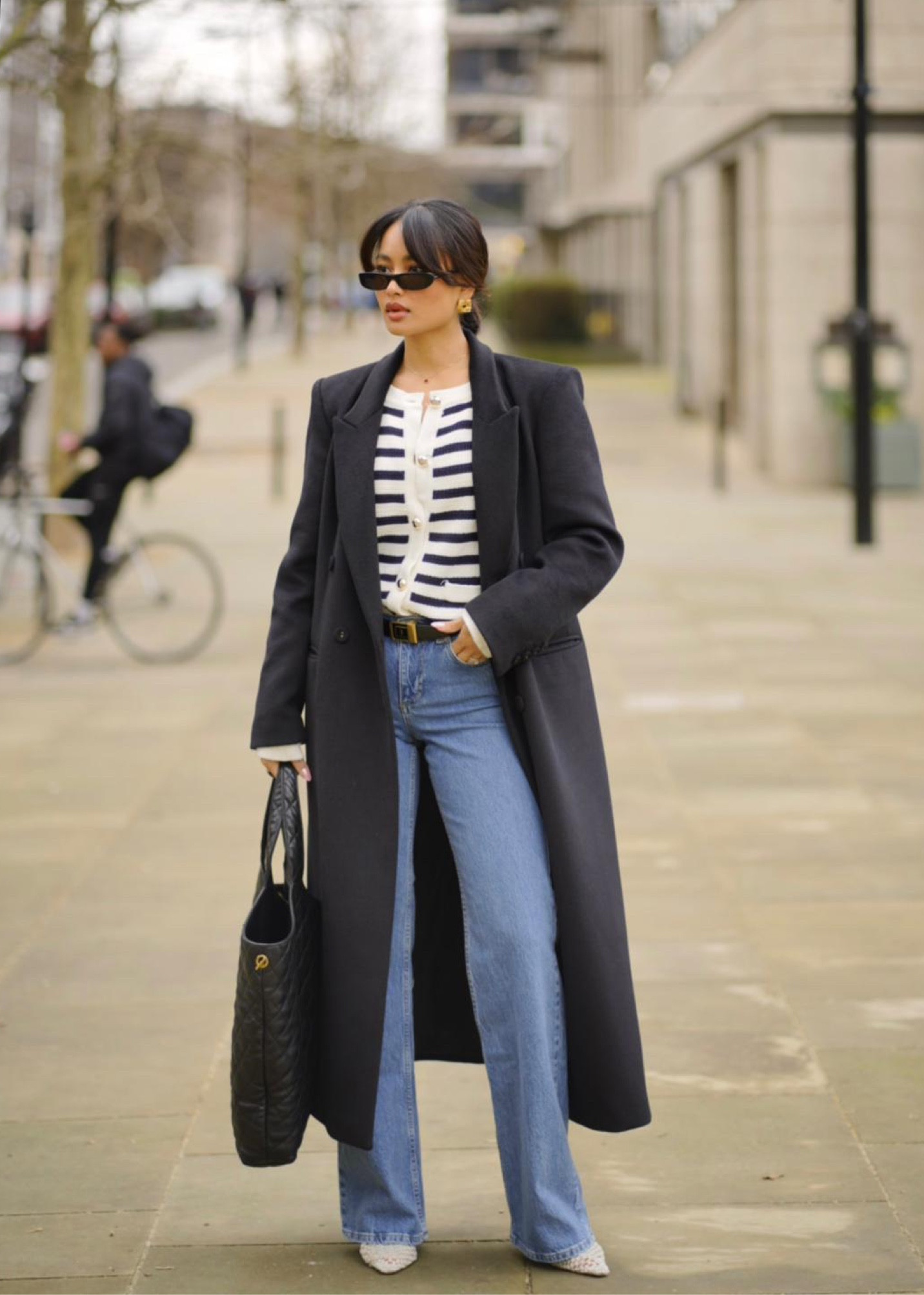 Blanca vita, Na-kd, Mango, Ysl, Saint laurent, H&m, Asos, Weekday, Monki, Farfetch, transitional outfit, transitional style, winter outfit, winter fashion, black coat, longline coat, wool coat, knit cardigan, striped cardigan, low waist jeans, low rise jeans, flared jeans, net heels, slingback heels, tote bag, quilted tote, luxury fashion, winter outfit ideas, style inspiration 

#LTKSeasonal #LTKstyletip #LTKeurope