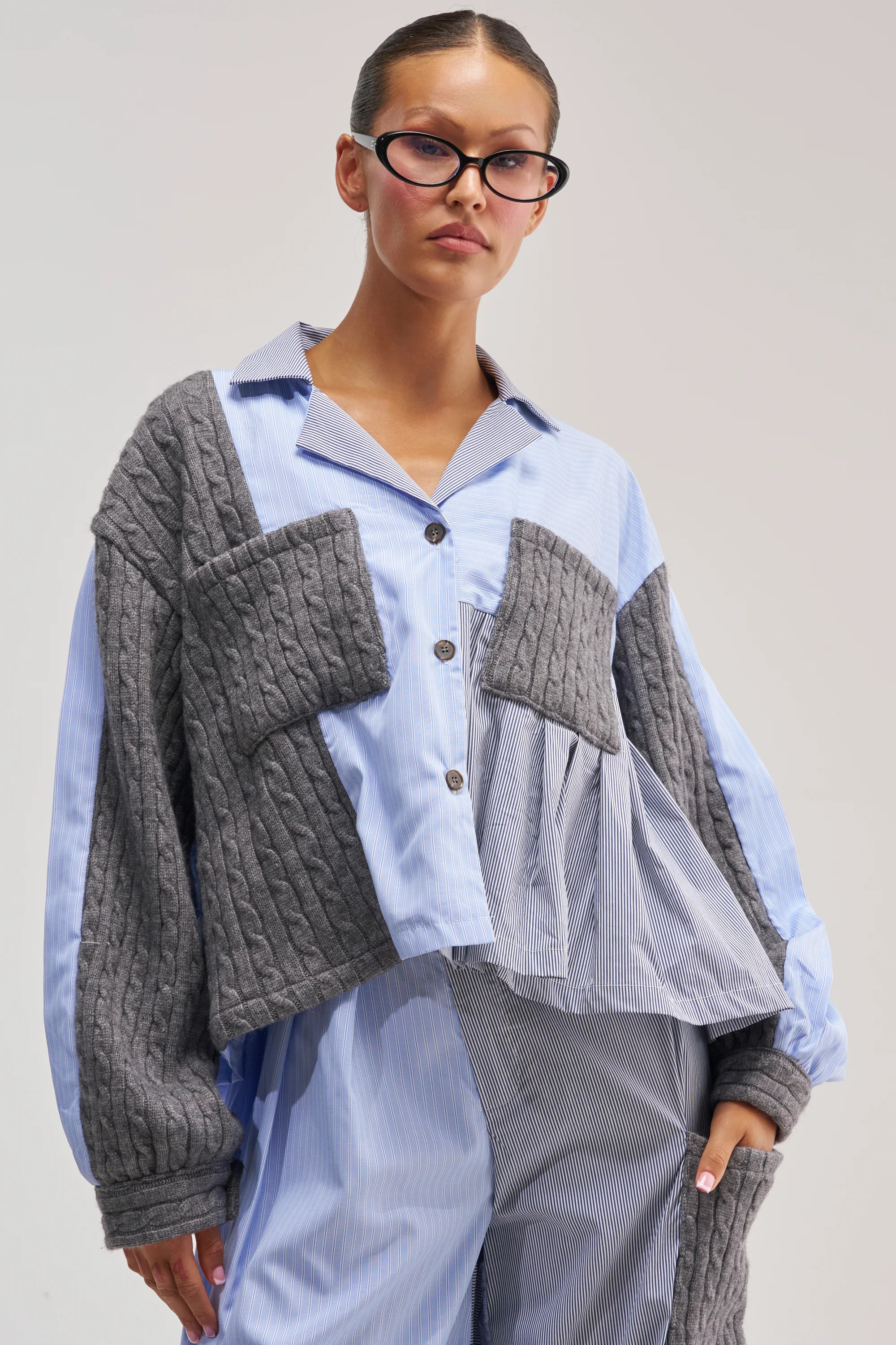 Cotton Knit Striped Button Down Cropped Shirt | AKIRA | AKIRA