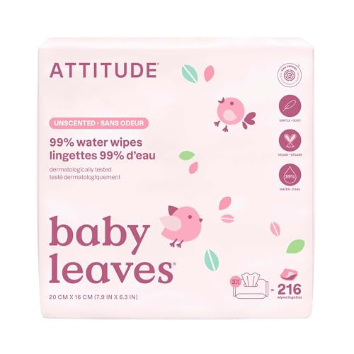 ATTITUDE Baby Water Wipes, EWG Verified, Safe for Newborns, Unscented & Fragrance-Free, 99% Water, Gentle, Vegan & Dermatologically Tested, Travel Pack with Hard Lid, 72 Count (Pack of 3) | Amazon (US)