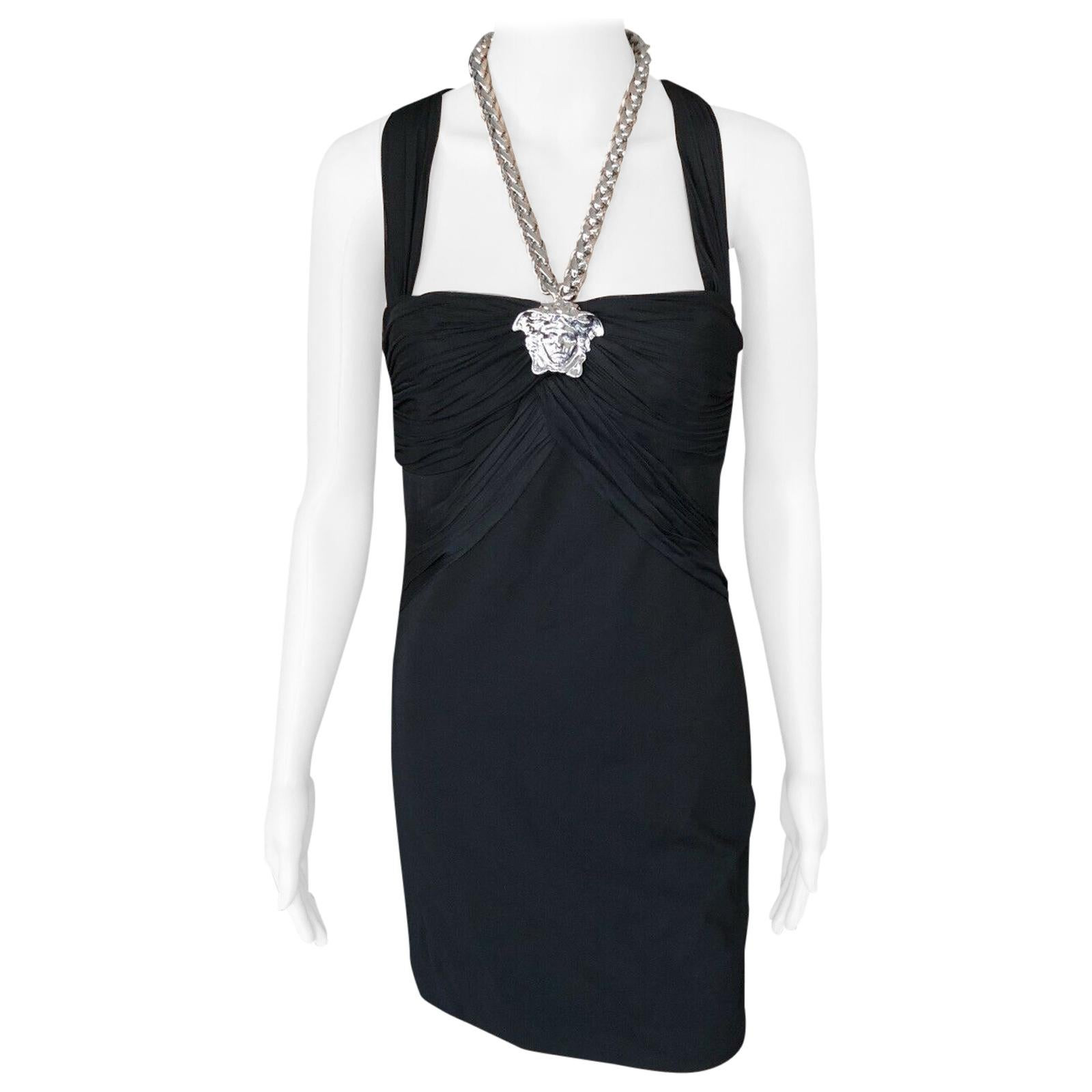 Versace Medusa Embellished Black Mini Dress | 1stDibs