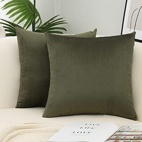 GERUNSI 2 Pack Striped Corduroy Soft Solid Decorative Square Throw Pillow Covers for Couch Sofa B... | Amazon (US)