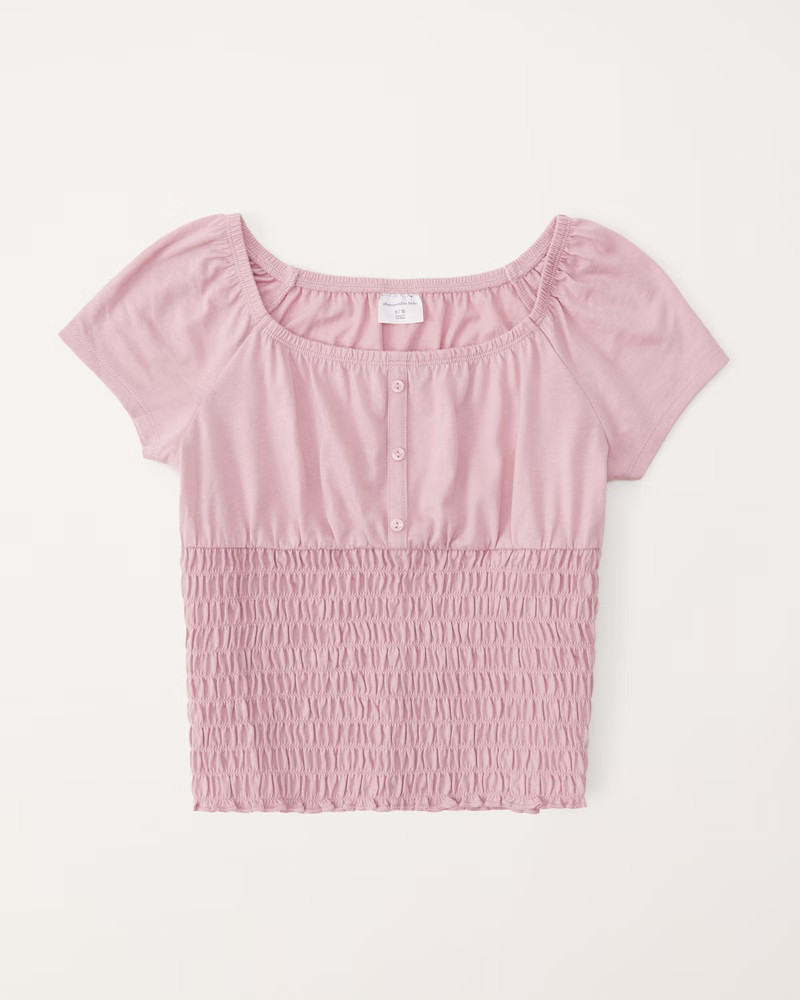 smocked bottom button-through tee | Abercrombie & Fitch (US)