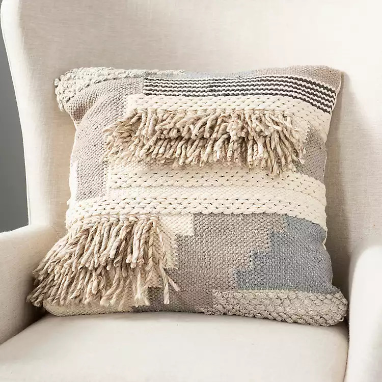 Neutral Woven Loops and Fringe Pillow | Kirkland's Home