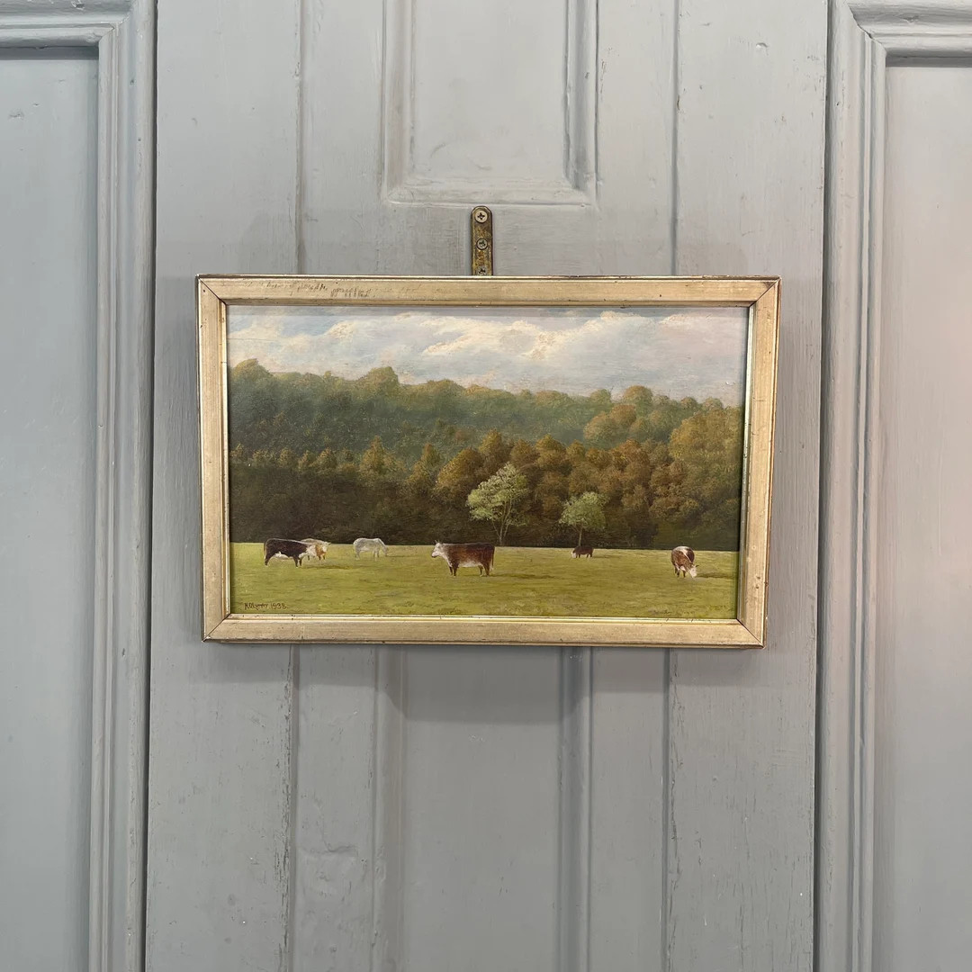 Small Antique Landscape Oil Painting With Cows Cattle Signed HO Lumby 1938 - Etsy UK | Etsy (UK)
