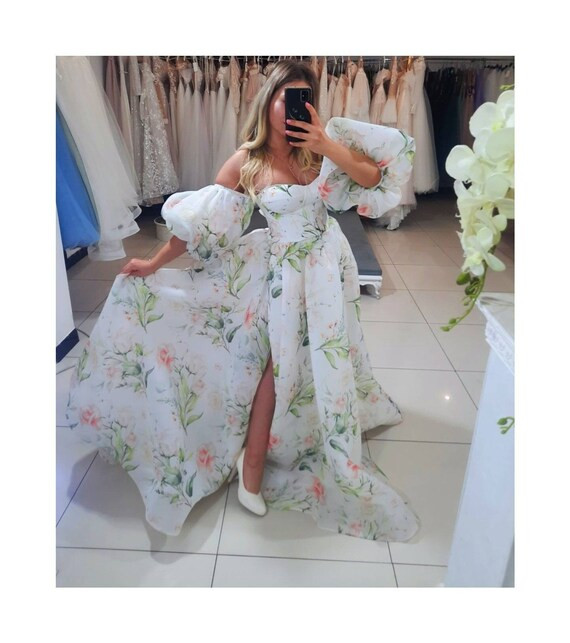 Print Color Wedding Dress With Detachable Puffy | Etsy | Etsy (US)