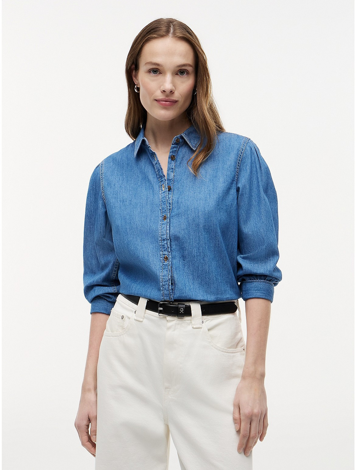 Tommy Hilfiger Women's Puff-Sleeve Chambray Shirt - Blue - XXS | Tommy Hilfiger (US)