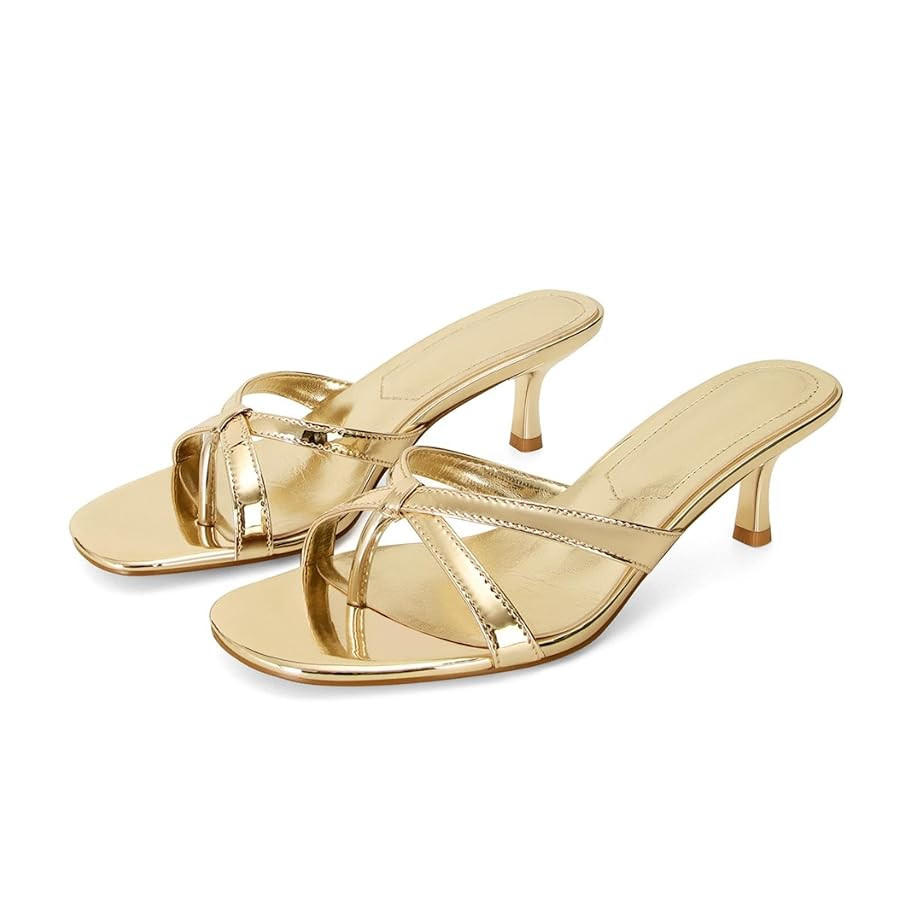 Dsevht Gold Kitten Heel Sandals for Women Flip Flop Strappy Mule heels Rounded Open Toe Heeled Th... | Amazon (US)