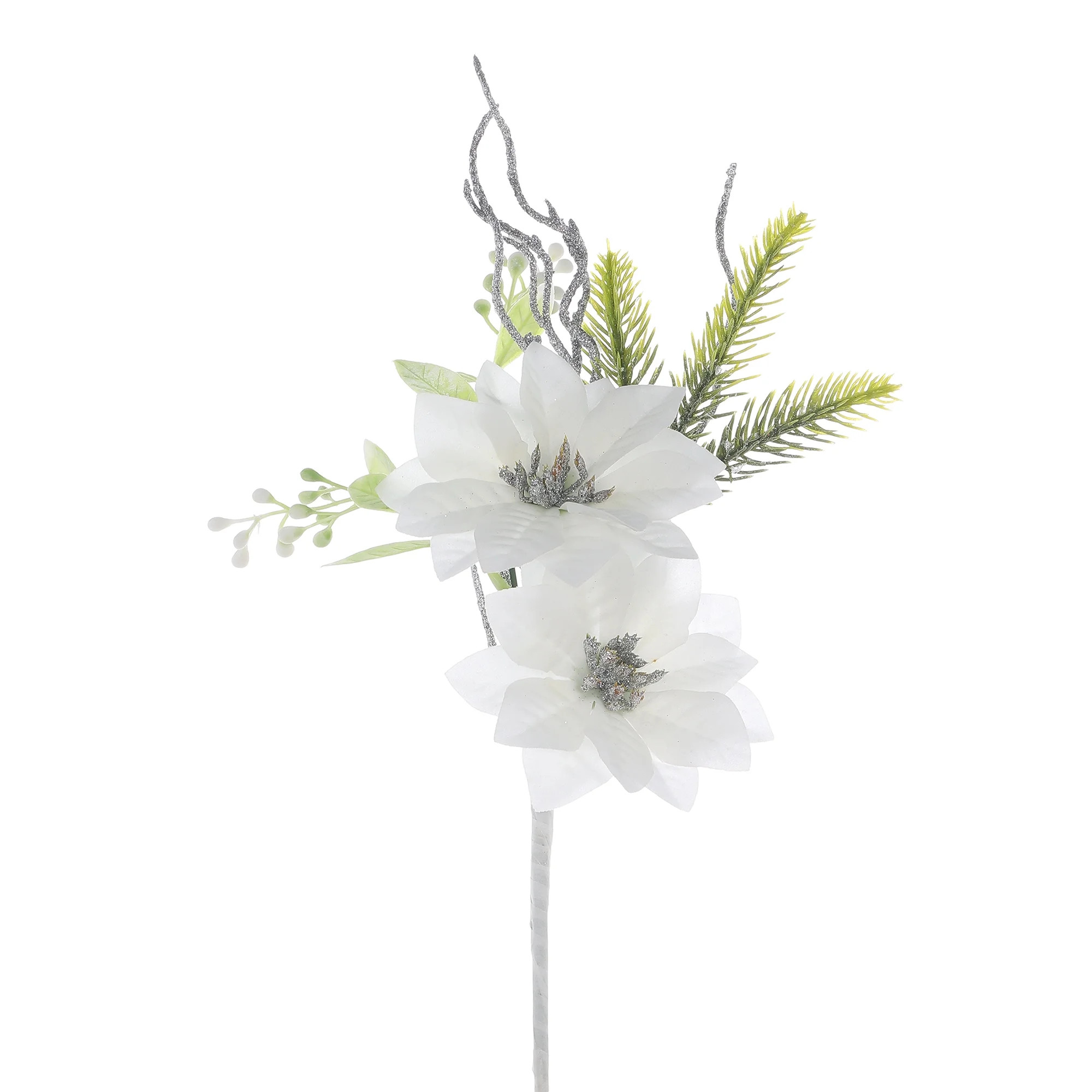 Mainstays 13 inch White Poinsettia Pick, Indoor, Holiday, Plastic and Fabric | Walmart (US)