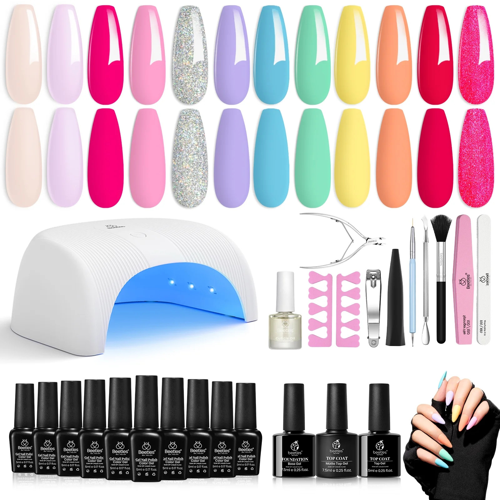 Beetles Gel Nail Polish Kit with U V Light 36W LED Nail Lamp - 12 Colors Vibrant Summer Hot Pink ... | Walmart (US)