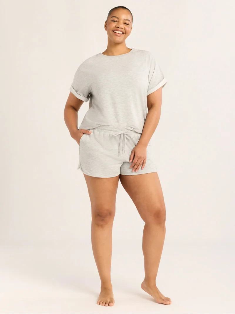 Joyspun Women's French Terry Short Sleeve Top and Shorts Set, 2-Piece, Sizes XS-3X | Walmart (US)