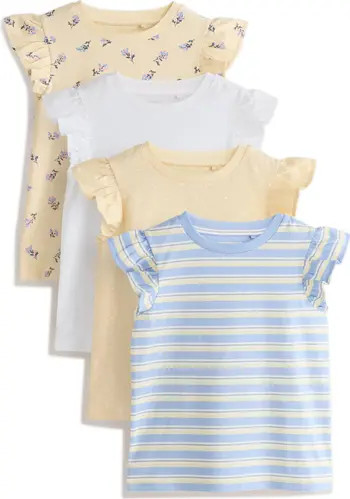 Kids' 4-Pack Assorted Flutter Sleeve Cotton T-Shirts | Nordstrom