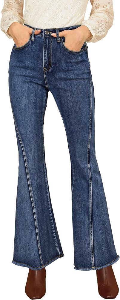 Allegra K Women's Vintage Flare Jeans High Waist Stretch Denim Long Pants Bell Bottoms Jeans | Amazon (US)