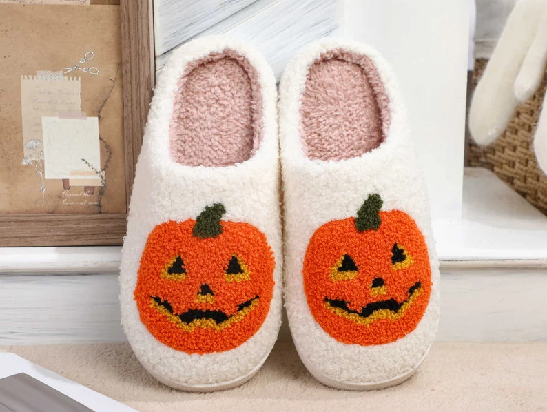 Cute Halloween Pumpkin Slippers, Halloween Spooky Slippers, Halloween Pumpkin Cotton Slippers, Ha... | Etsy (US)