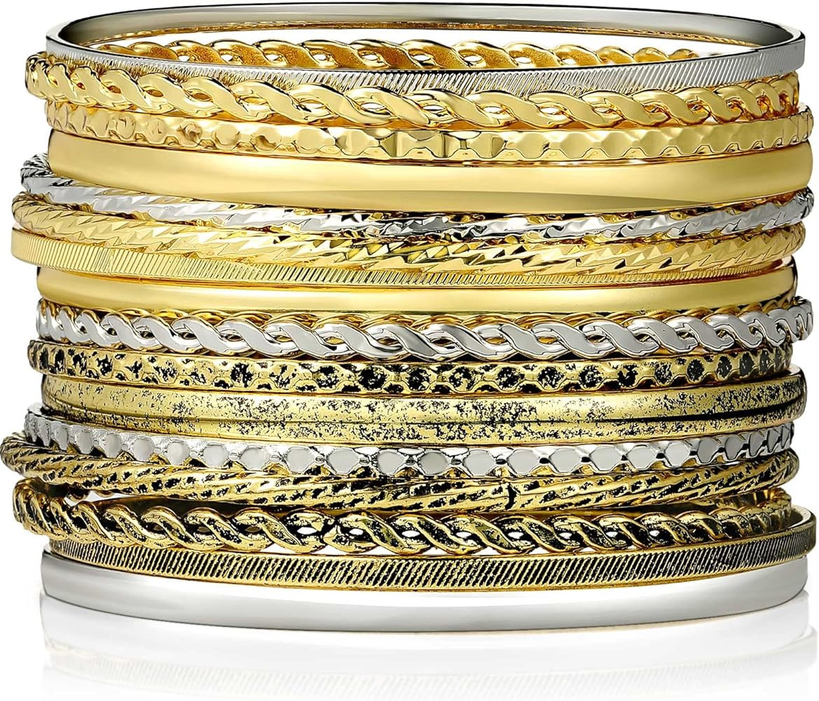 16 Pcs Bangle for Women Stackable Set Indian Bracelet Bangle Vintage Jewelry Wedding Gift | Amazon (US)
