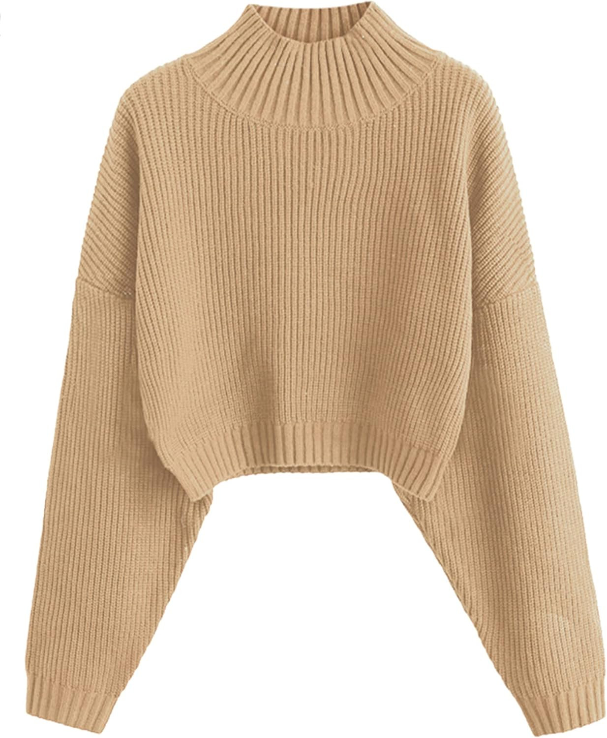 ZAFUL Women's Cropped Turtleneck Sweater Lantern Sleeve Ribbed Knit Pullover Sweater Jumper | Amazon (US)