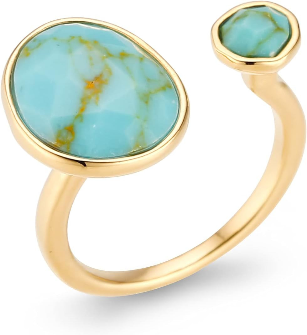 MJLULU 14K Gold-Plated Statement Ring with Simulated Blue Turquoise | Amazon (US)