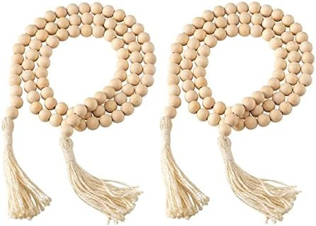 PHITRIC Wooden Beads Garland Boho Decor, 2 Pack 58 Inch Farmhouse Wood Beads Garland with Tassel ... | Amazon (US)