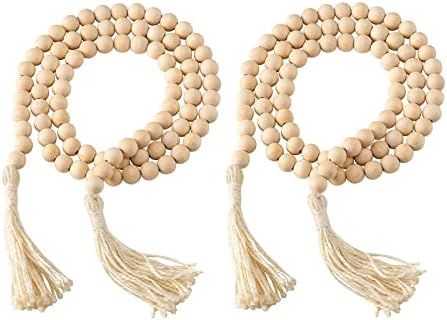 PHITRIC Wooden Beads Garland Boho Decor, 2 Pack 58 Inch Farmhouse Wood Beads Garland with Tassel ... | Amazon (US)