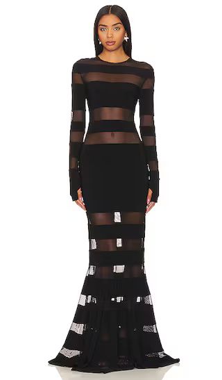 Spliced Dress Fishtail Gown in Black & Black Mesh | Revolve Clothing (Global)