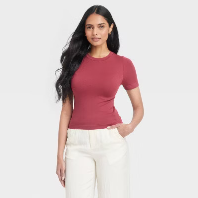 Women's Slim Fit Short Sleeve Seamless Baby T-Shirt - A New Day™ | Target