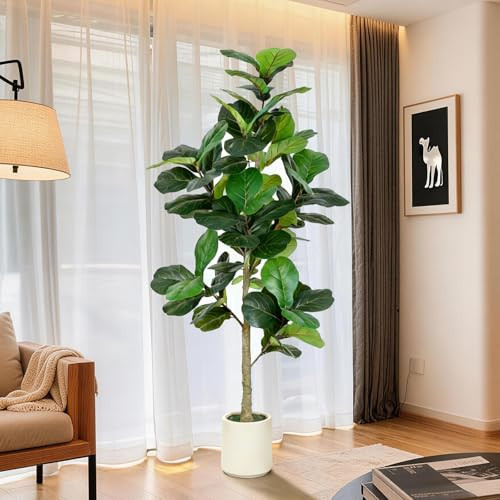 VIVATREES 6FT Fiddle Leaf Fig Artificial Tree with White Planter Pot,Faux Floor Plant, Indoor and Outdoor Fake Plants for Home Office Decor | Amazon (US)