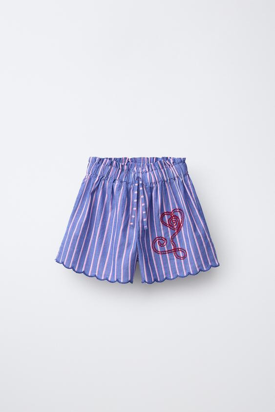 SISSEL EDELBO X ZARA KIDS EMBROIDERED STRIPED SHORTS | Zara US