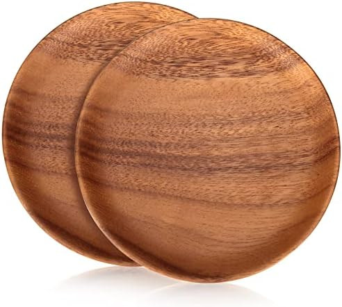 2 Pcs Small Wooden Plates for Eating Acacia Wood Appetizer Plates Snack Plate Mini Dessert Plates Ro | Amazon (US)