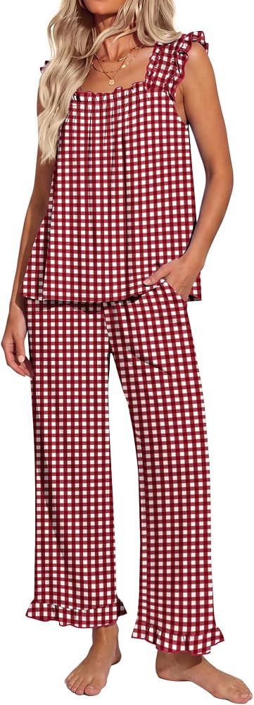 Ekouaer Pajamas for Women Set 2 Piece Ruffle Sleeveless Pj Bridal Sleepwear | Amazon (US)