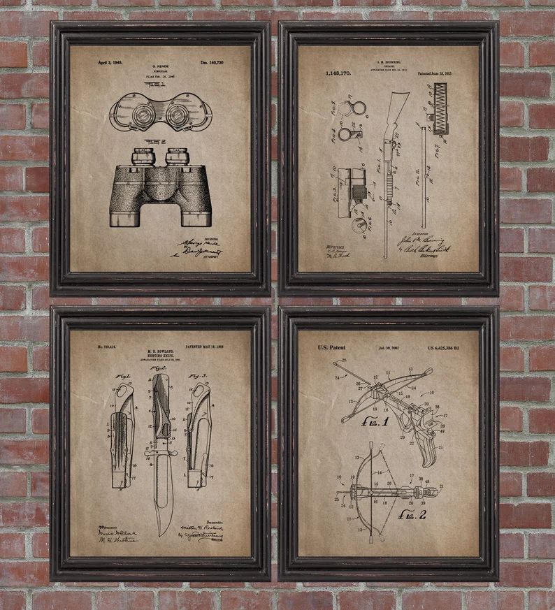 Hunting Patent Print Set of 4,  Hunter Gift,Hunting poster,Vintage Hunting Wall Art | Etsy (US)