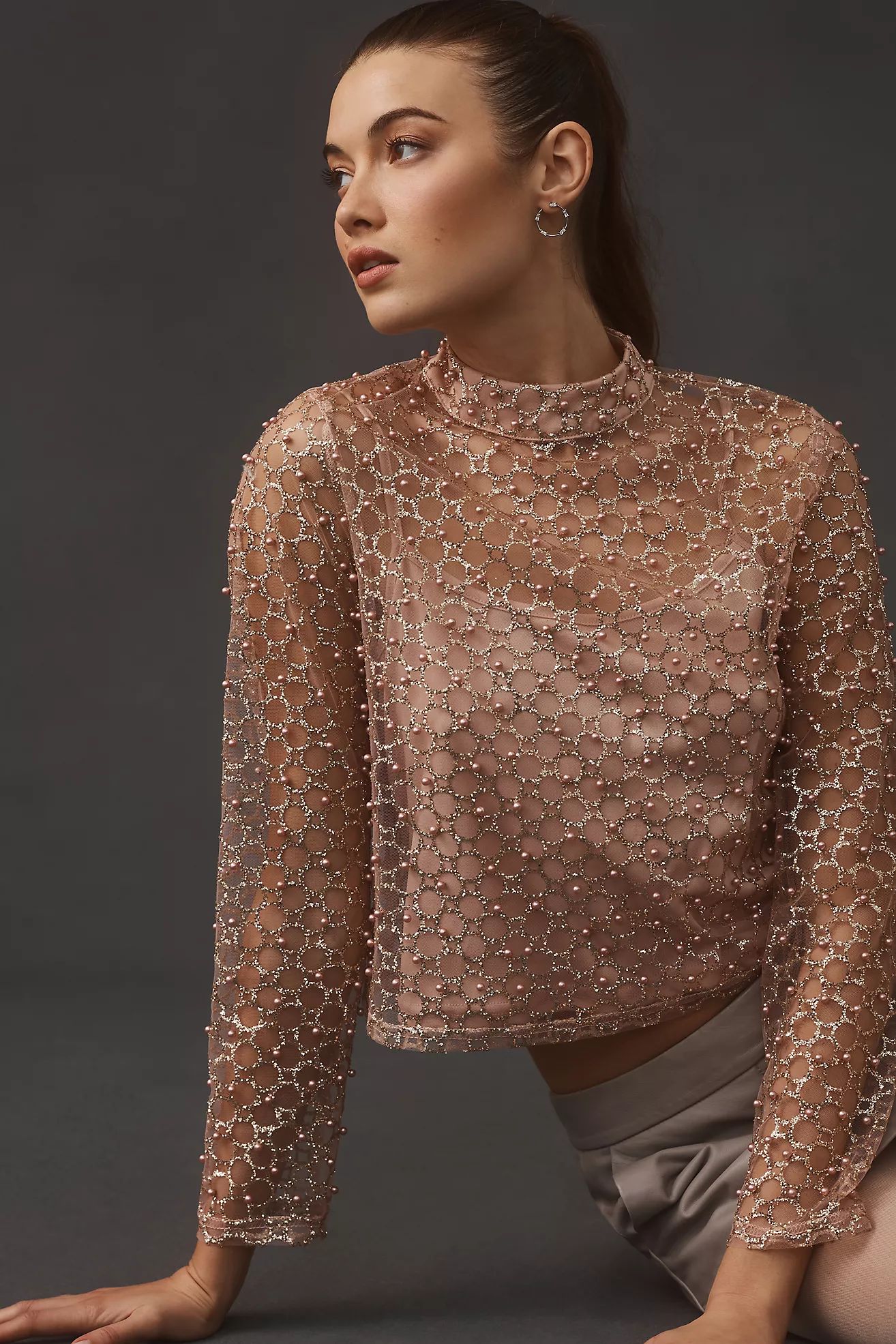 Blue Tassel Pearl-Embellished Long-Sleeve Top | Anthropologie (US)