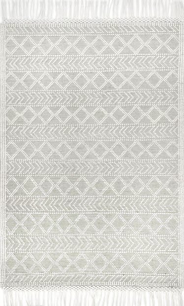 Cream Textured Achromatia With Tassels Area Rug | Rugs USA