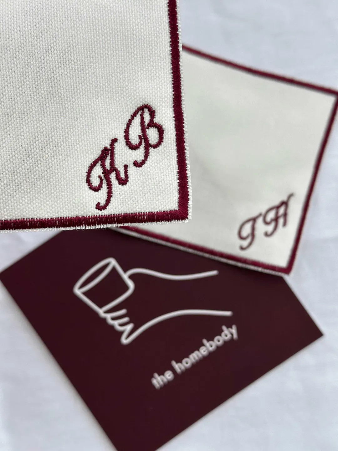 Set of 2 Custom Monogram Initial Embroidered Cocktail Coasters Napkins, aesthetic dinner party ho... | Etsy (US)