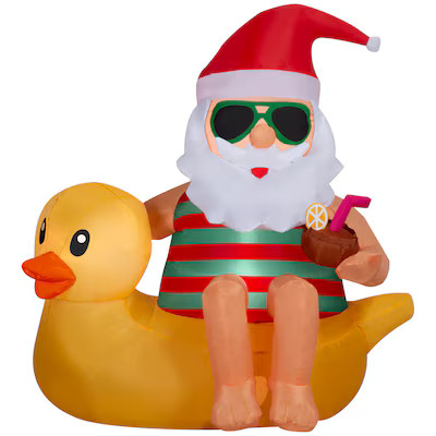 Holiday Living 4.5-ft Lighted Santa on a Duck Christmas Inflatable | Lowe's