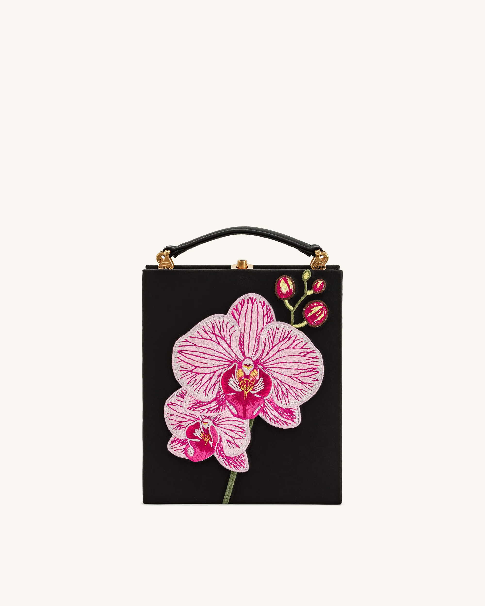 Taya Orchid Motif Book Shape Clutch Bag - Black | JW PEI US