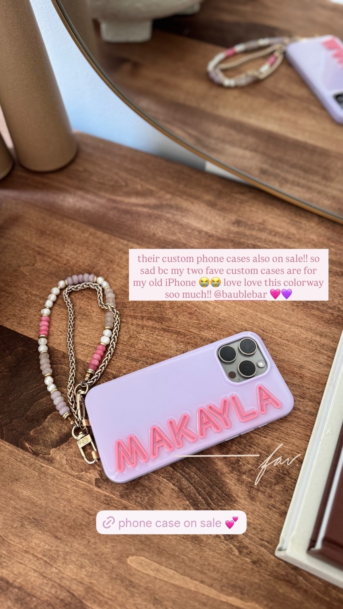 their custom phone cases also on sale!! so sad bc my two fave custom cases are for my old iPhone 😭😭 love love this colorway soo much!! @baublebar 🩷💜