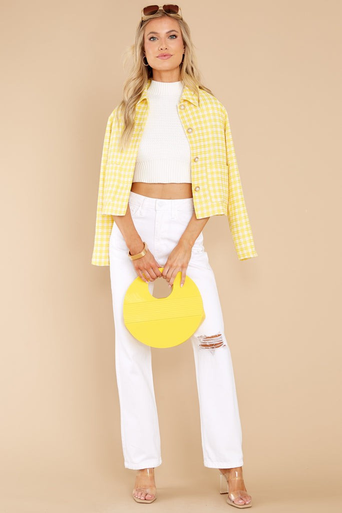 Meet Me On Melrose Yellow Tweed Jacket- Spring Tweed - Church Outfit - Easter Sunday | Red Dress 