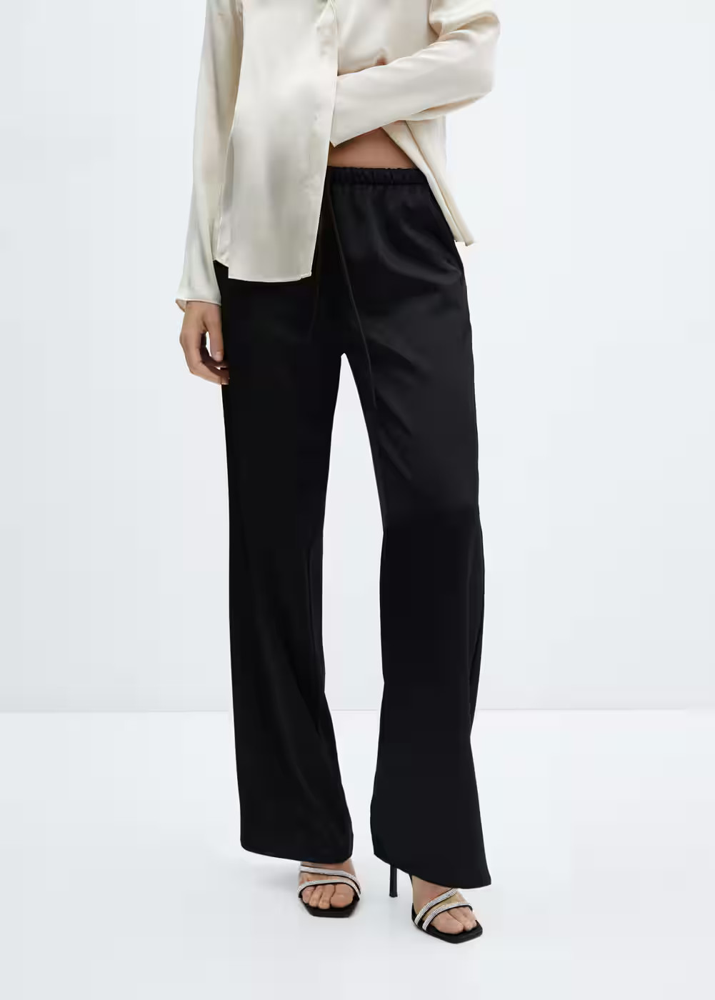 Satin-finish elastic waist pants -  Women | Mango USA | MANGO (US)