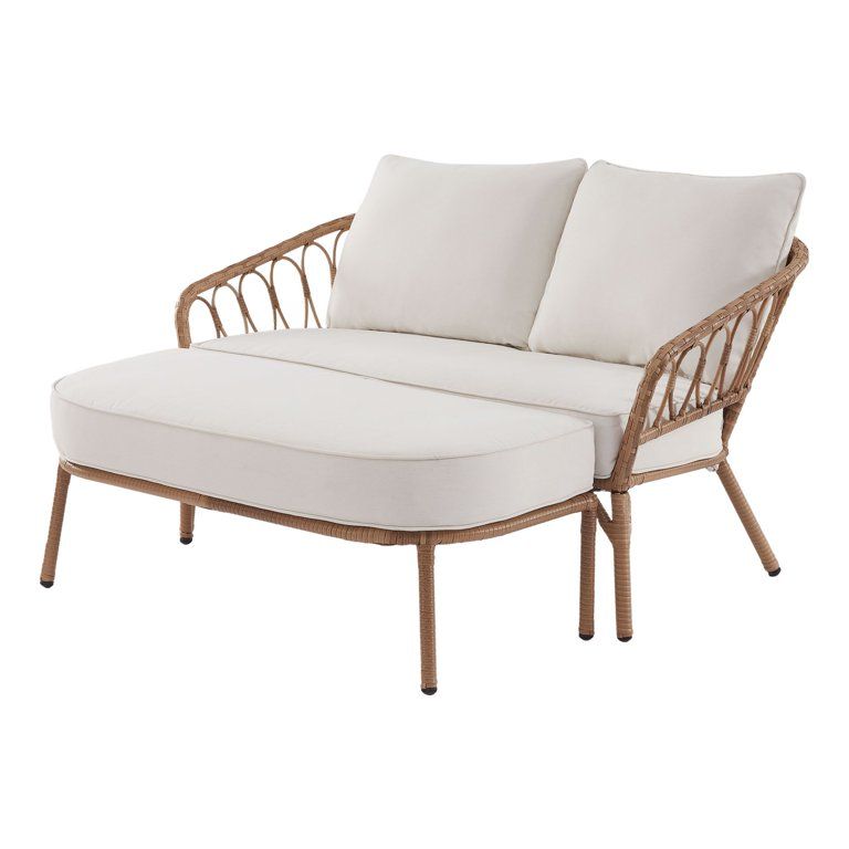 Better Homes & Gardens Willow Sage All-Weather Wicker Outdoor Loveseat and Ottoman Set, Beige | Walmart (US)