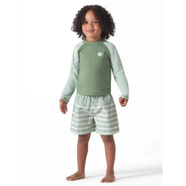 Modern Moments by Gerber Baby and Toddler Boys Long Sleeve Rash Guard and Swim Trunks Set with UP... | Walmart (US)