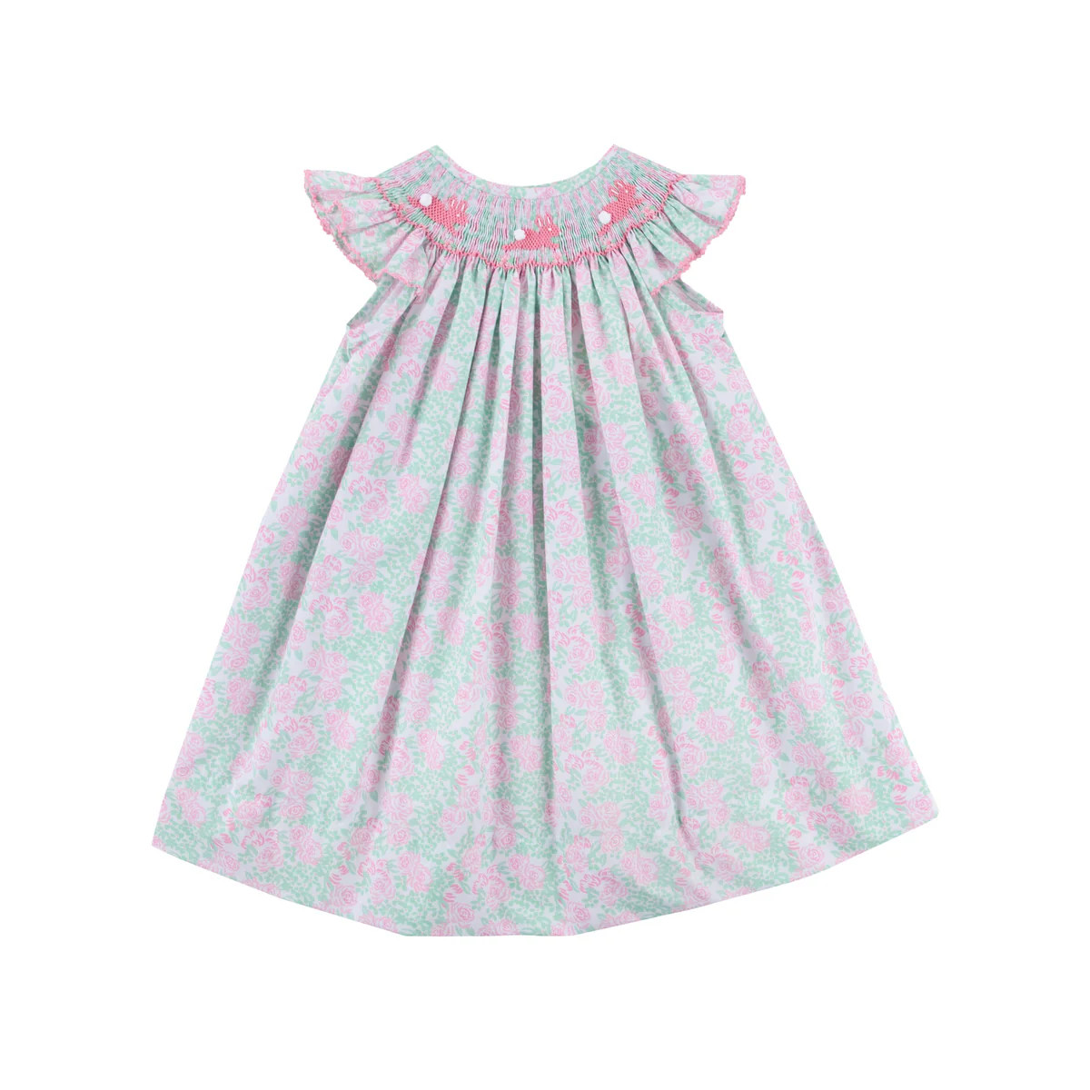 Blooming Garden Print Smocked Pink Angel Sleeve Dress | Classic Whimsy