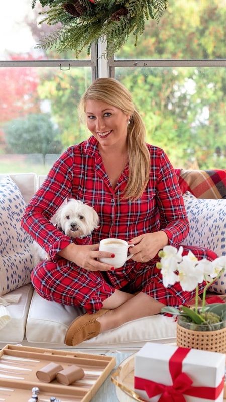 Great gift idea ❤️ this red plaid pajama set is so soft on the skin and I love the cute cropped leg. Comes in long pants too and a matching men’s set.