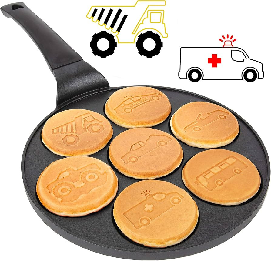 Car & Truck Mini Pancake Pan - Make 7 Unique Flapjack Cars, Nonstick Pan Cake Maker Griddle for B... | Amazon (US)