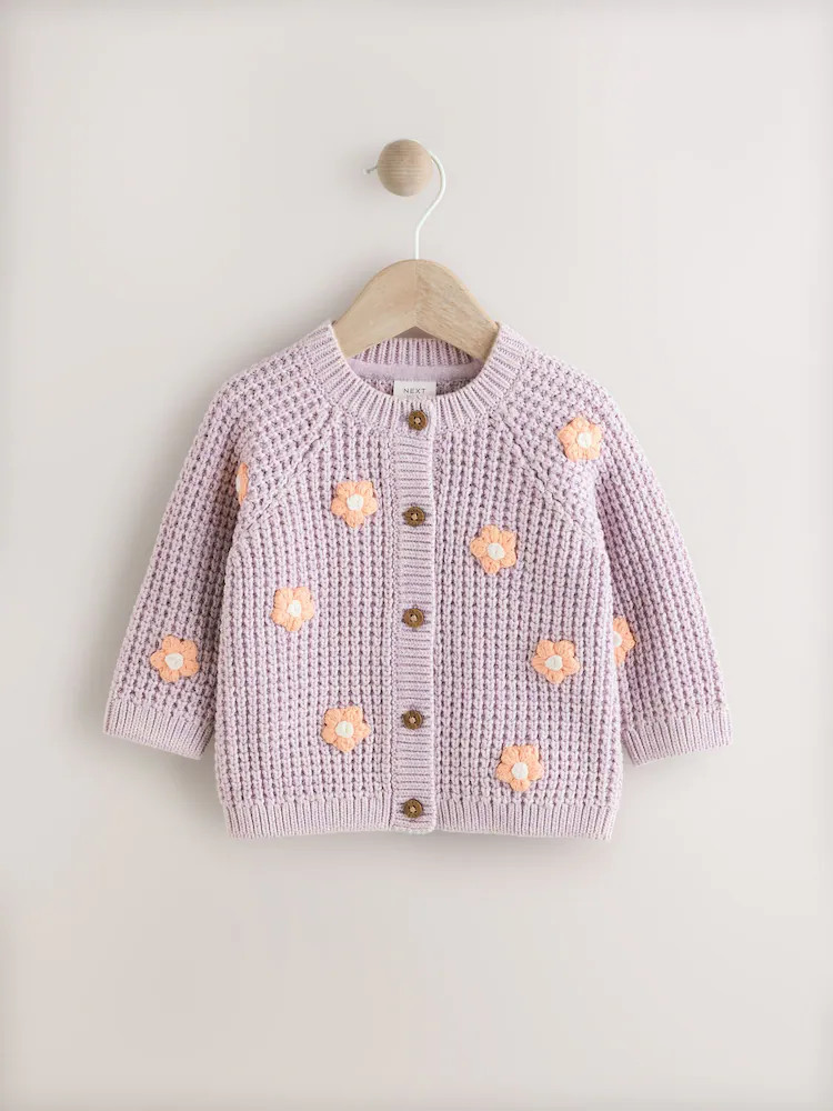 Purple and Apricot Flower Baby Embroidered Cardigan (0mths-2yrs) | Next US