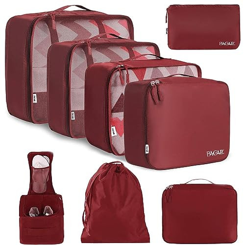 BAGAIL 8 Set Packing Cubes Luggage Packing Organizers for Travel Accessories-Wine Red | Amazon (US)