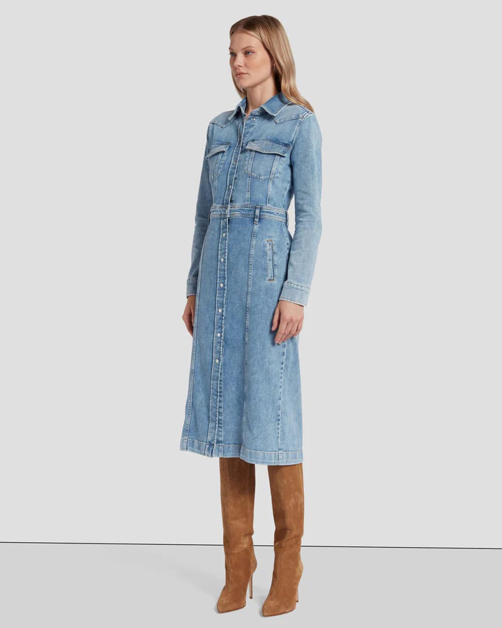 Left Hand Luxe Dress in Morning Sky | 7 For All Mankind